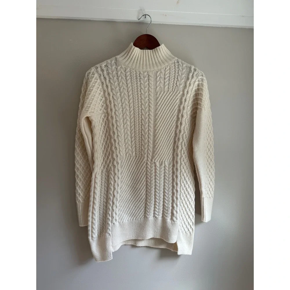 Reiss Martha Mixed Cable Knit Sweater Womens S Ivory EUC Mock Neck Wool Blend